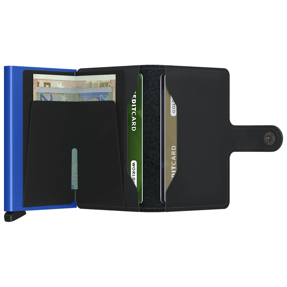 Портфейл SECRID - Mini Matte Black & Blue, естествена кожа, с RFID защита - 3