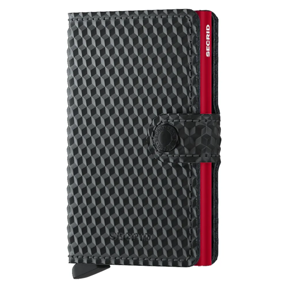 Портфейл SECRID - Mini Cubic Black-Red, естествена кожа, с RFID защита