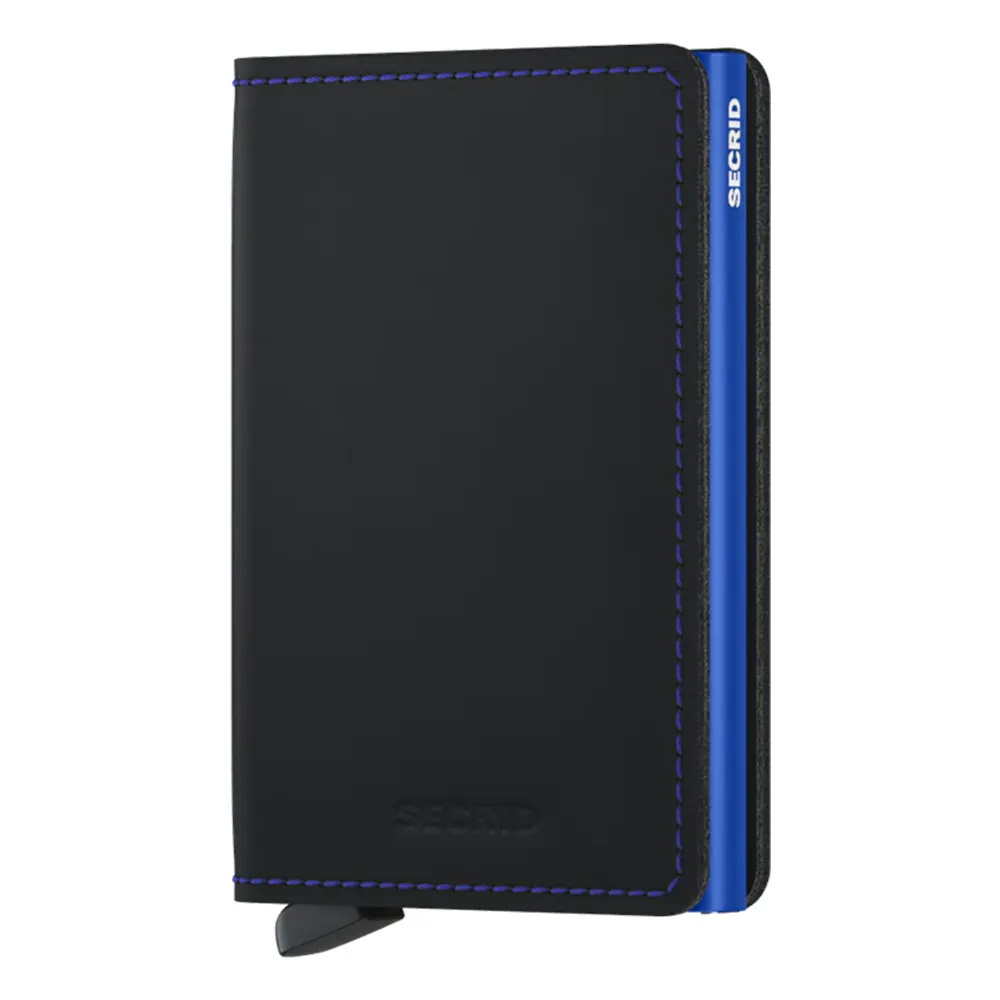 Портфейл SECRID - Slim Matte Black & Blue, с RFID защита