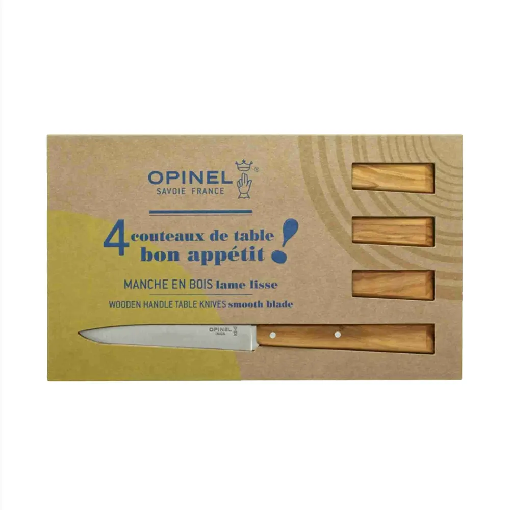 Комплект от 4 бр. ножове за пържоли Opinel №125 - Bon Appetit, с дръжка от маслиново дърво - 2