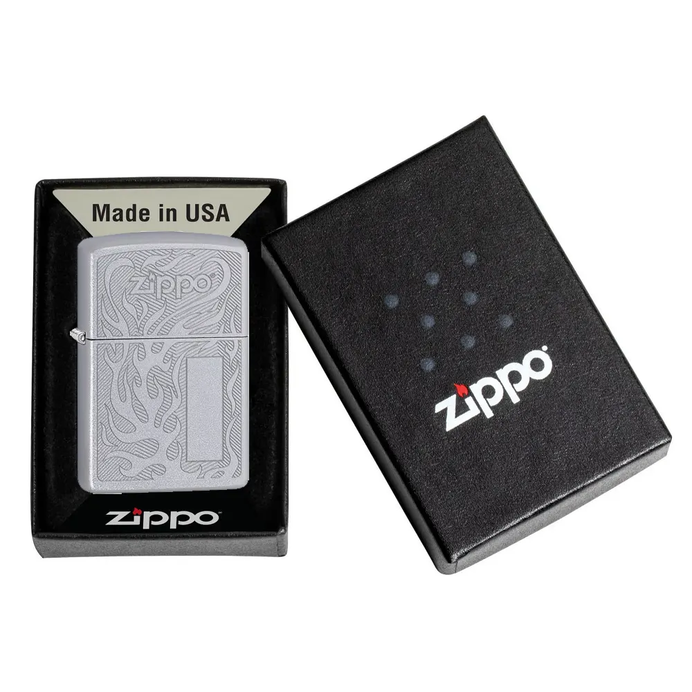 Запалка Zippo - Logo Flame Satin Chrome - 2