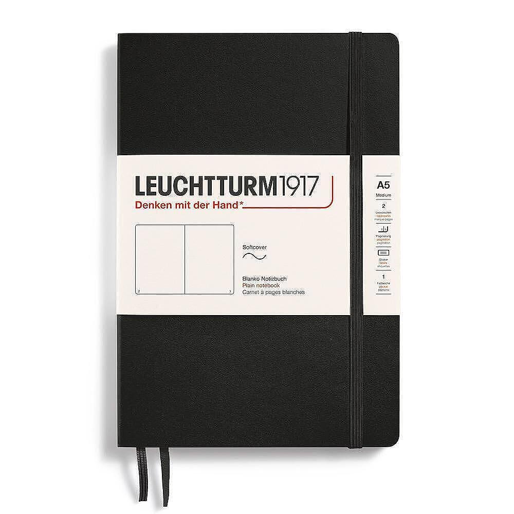 Тефтер A5 Leuchtturm1917 Notebook Classic Black, мека корица, бели страници