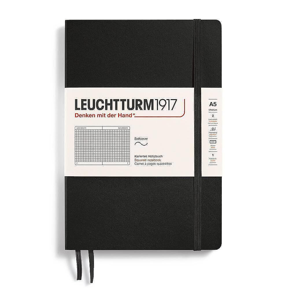 Тефтер A5 Leuchtturm1917 Notebook Classic Black, мека корица, на квадратчета
