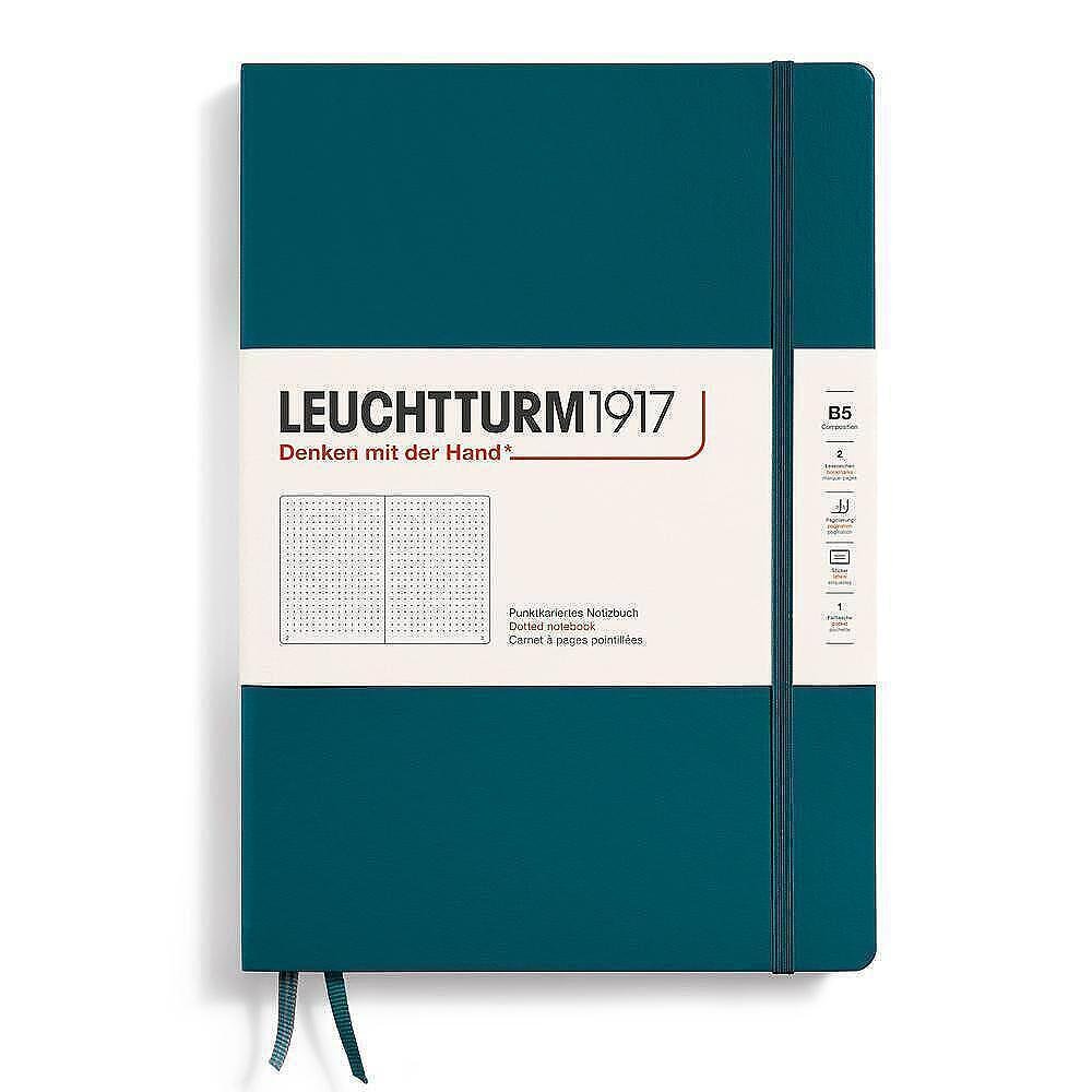 Тефтер B5 Leuchtturm1917 Notebook Composition Pacific Green, твърди корици, на точки