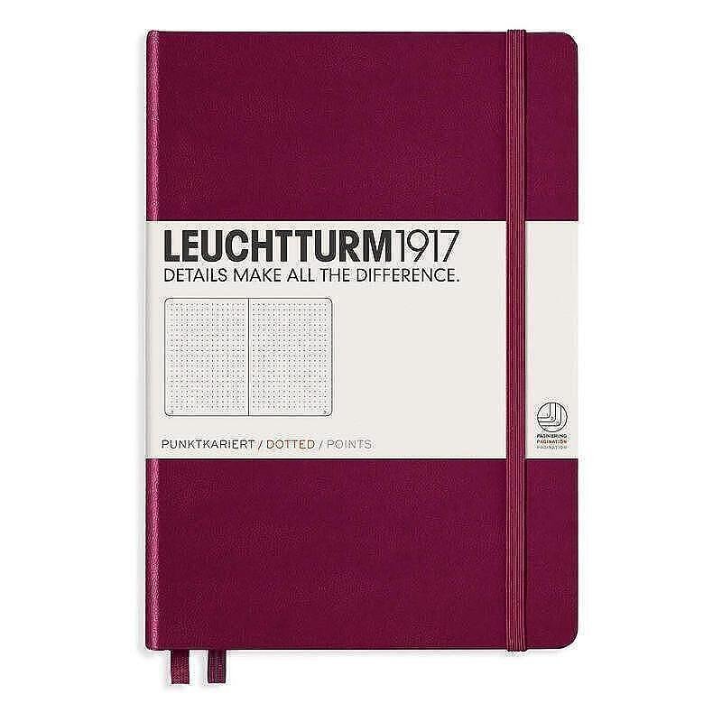 Тефтер А5 Leuchtturm1917 Notebook Medium Port Red, твърди корици, на точки