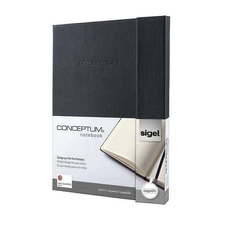Бележник Sigel CONCEPTUM®, A4, на квадрати, твърда корица, черен, магн.затваряне