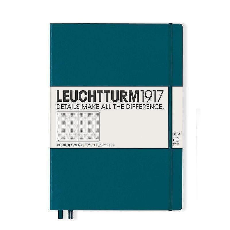 Тефтер А4+ Leuchtturm1917 Notebook Master Slim Pacific Green, твърда корица, на точки
