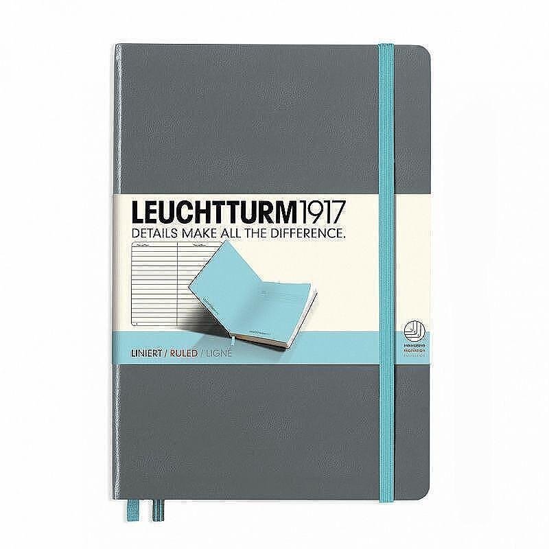 Тефтер А5 Leuchtturm1917 BiColore Edition Anthracite-Light Blue, твърди корици, бели страници