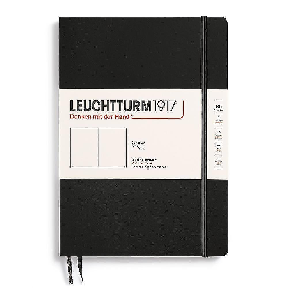 Тефтер B5 Leuchtturm1917 Notebook Composition Black, мека корица, бели страници