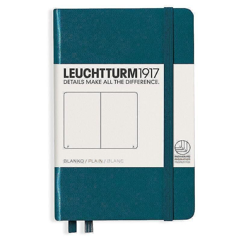 Тефтер А6 Leuchtturm1917 Notebook Pocket Pacific Green, твърди корици, бели страници