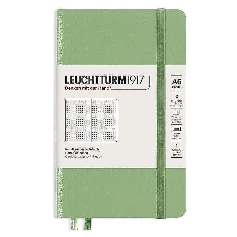 Тефтер А6 Leuchtturm1917 Notebook Pocket Sage, твърди корици, на точки