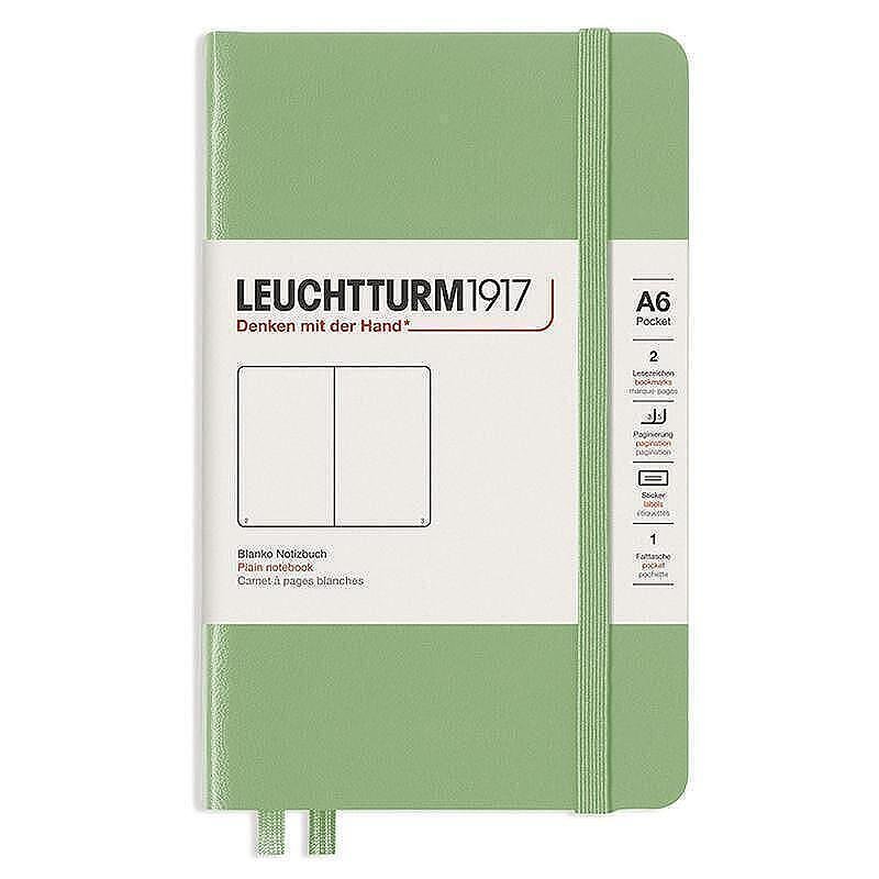 Тефтер А6 Leuchtturm1917 Notebook Pocket Sage, твърди корици, бели страници