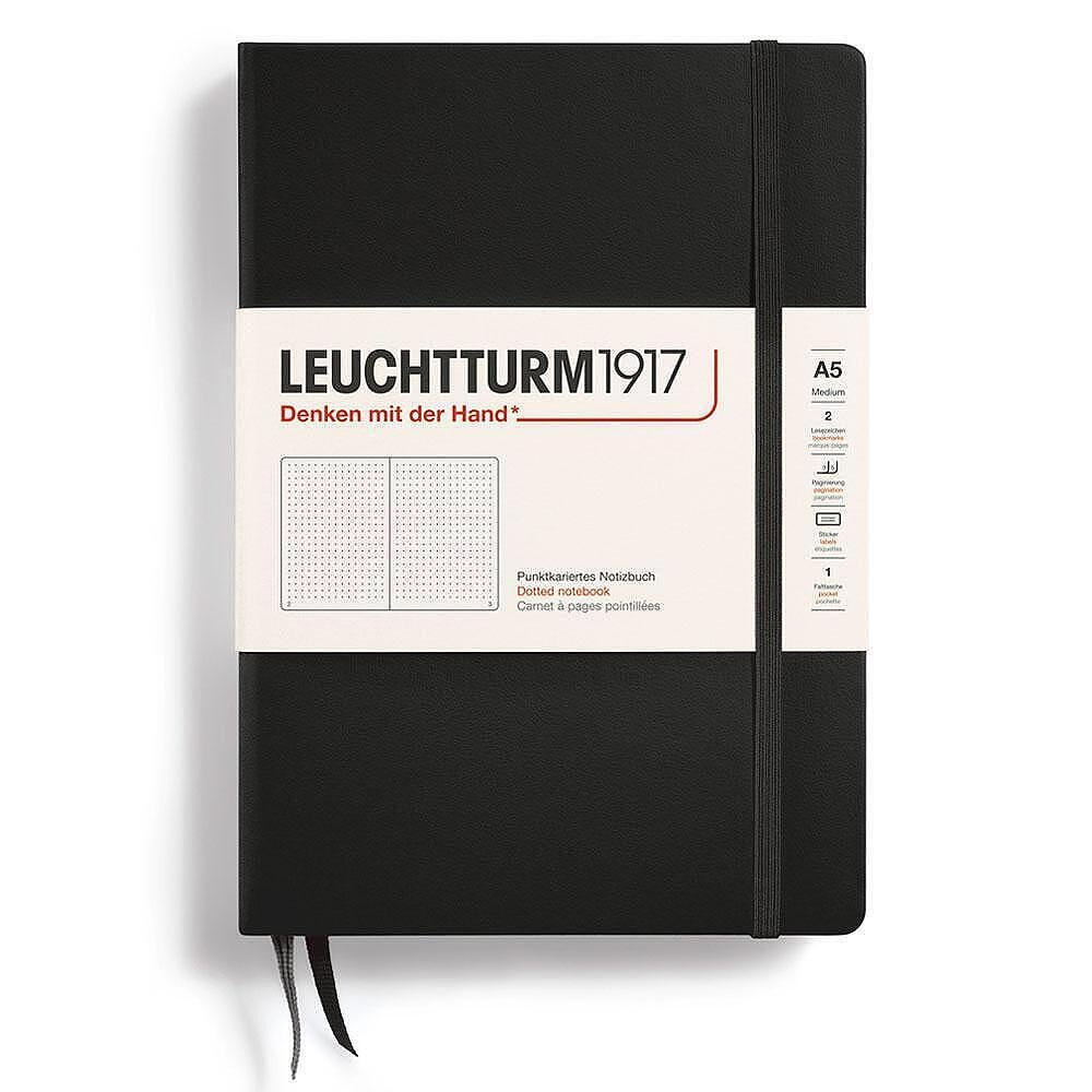 Тефтер А5 Leuchtturm1917 Notebook Medium Black, твърди корици, на точки