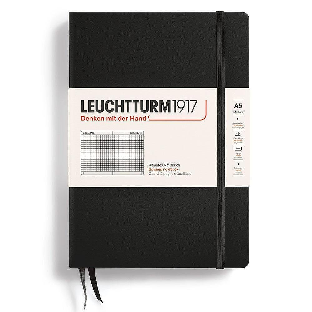 Тефтер А5 Leuchtturm1917 Notebook Medium Black, твърди корици, на квадратчета