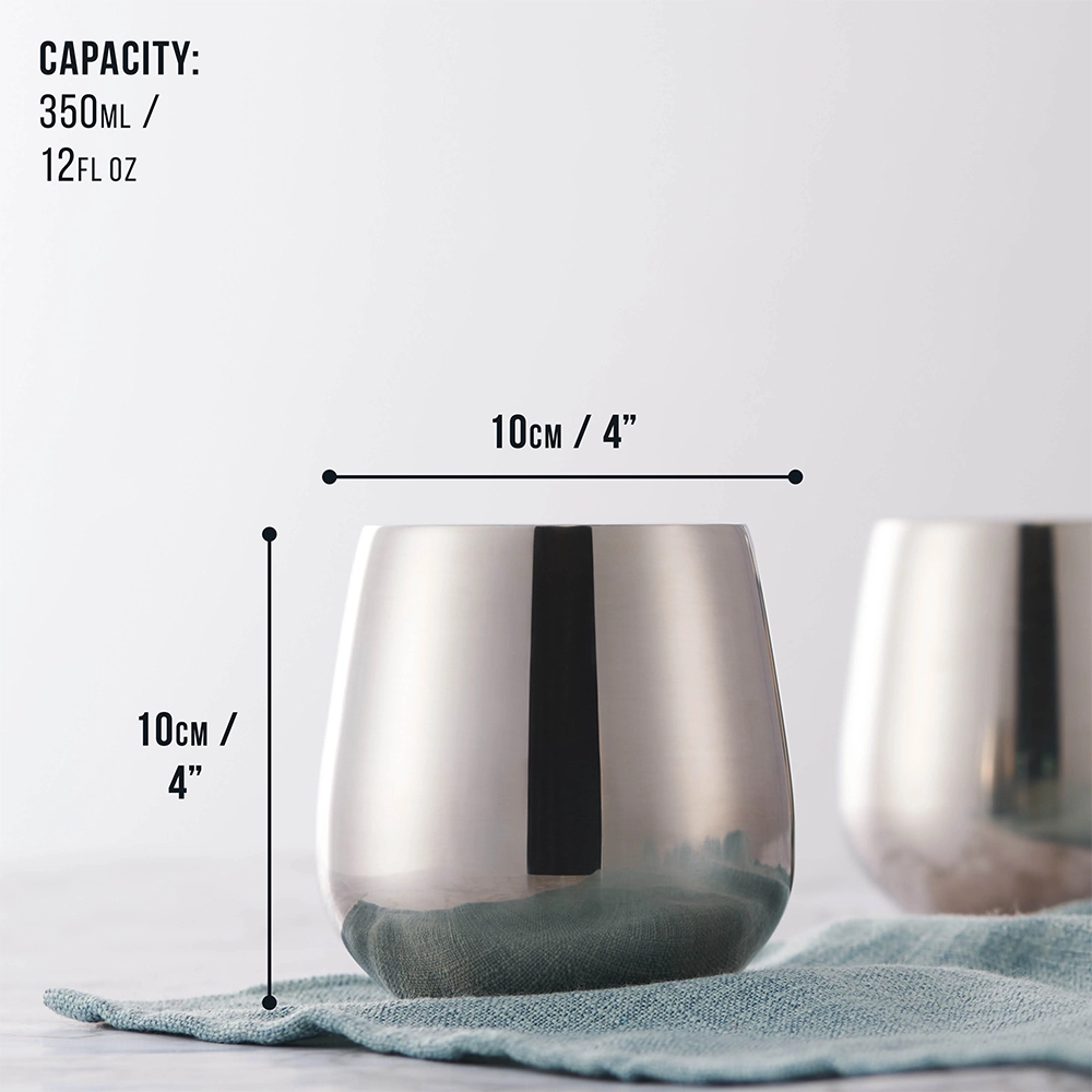 Чаши за коктейли Oak&Steel - Silver Tumblers, 4 чаши по 350мл и 4 сламки - 2