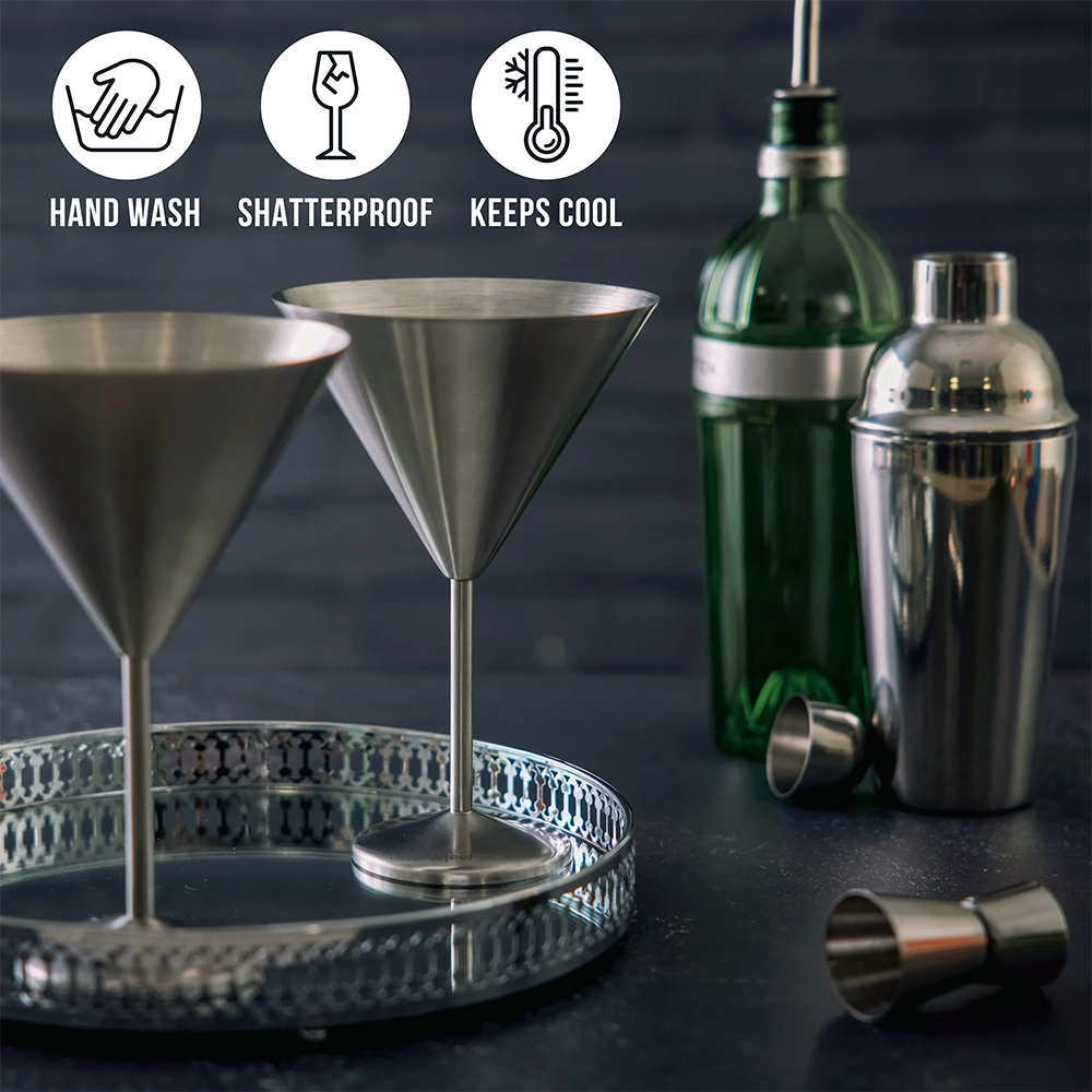 Чаши за мартини Oak&Steel - Silver Martini Glasses, 4 чаши по 460мл - 2