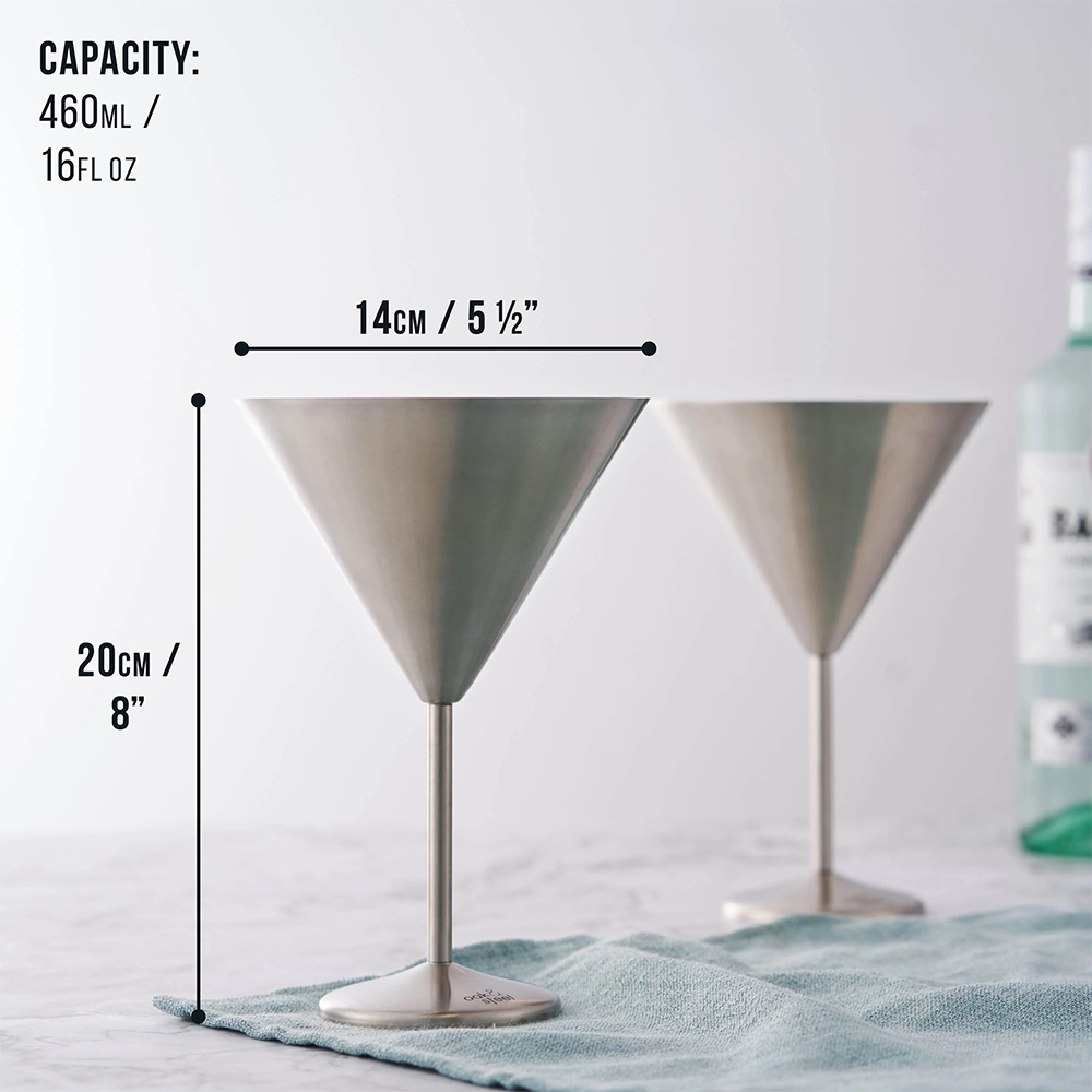 Чаши за мартини Oak&Steel - Silver Martini Glasses, 4 чаши по 460мл - 3