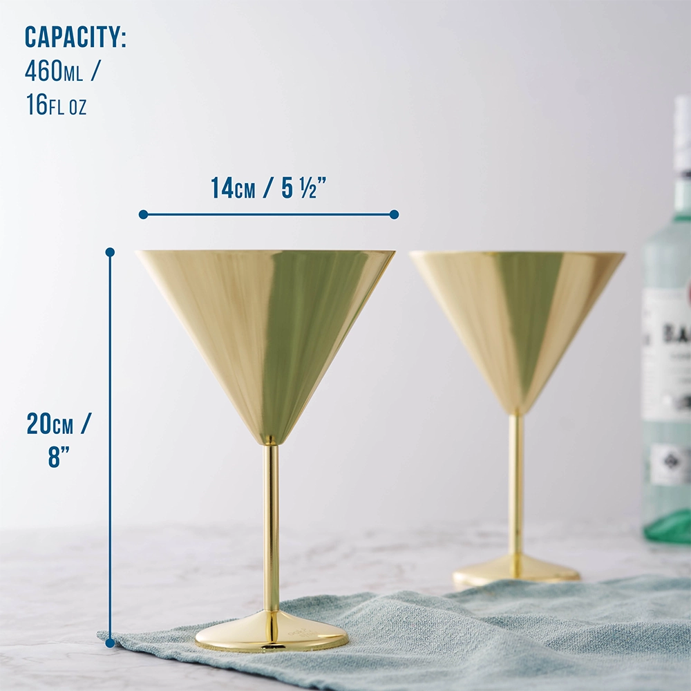 Чаши за мартини Oak&Steel - Gold Martini Glasses, 4 чаши по 460мл - 2