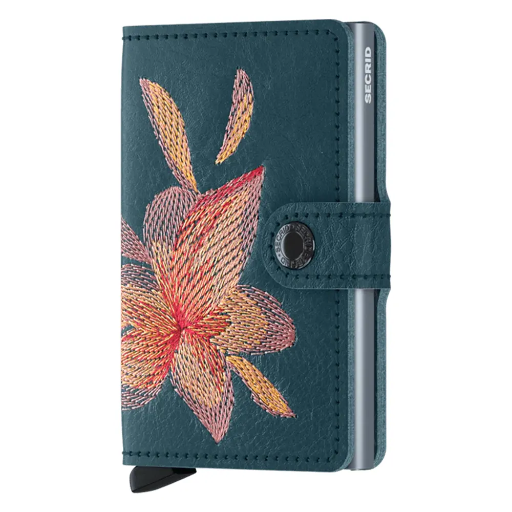 Портфейл SECRID - Mini Stitch Magnolia Petrolio, с RFID защита