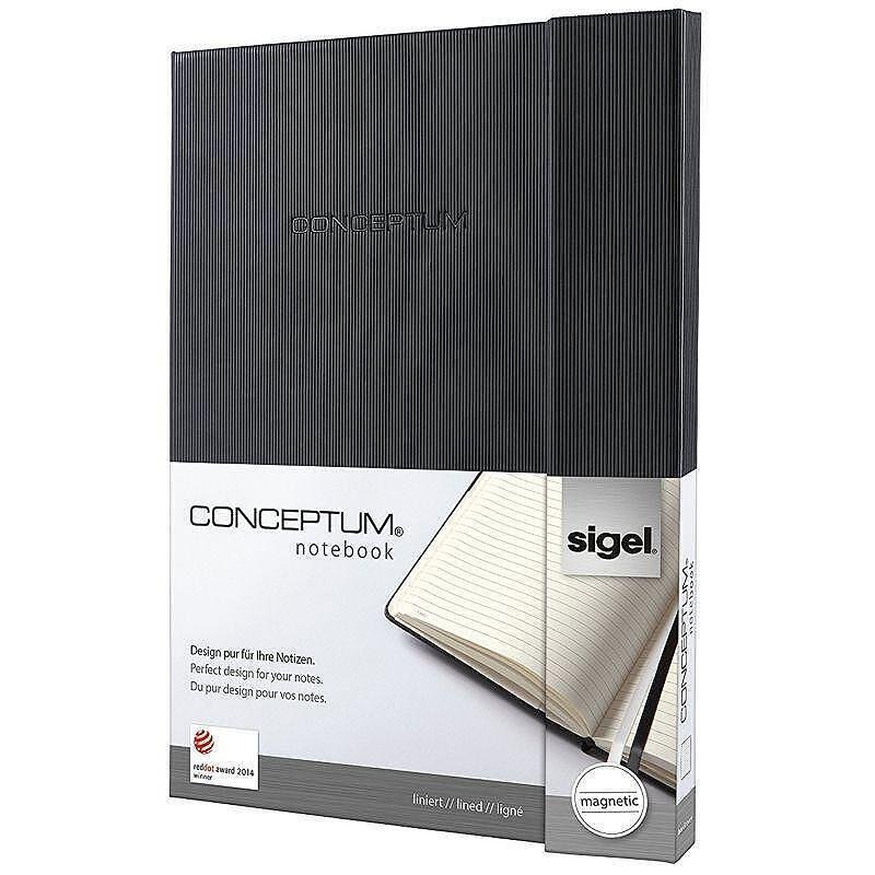 Бележник Sigel - CONCEPTUM, A4, на редове, твърда корица, черен, магнитно затваряне