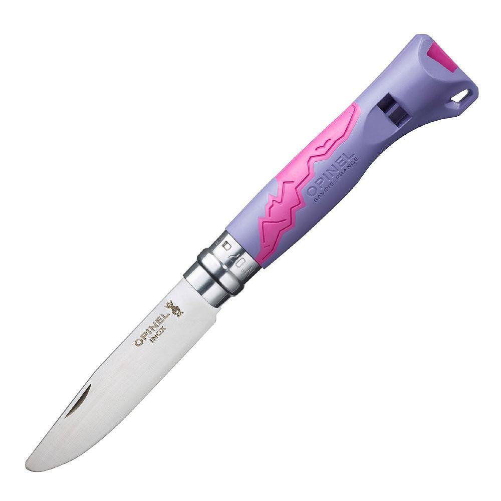 Детски сгъваем нож Opinel №7 Outdoor Junior Purple, острие 8 см, SOS свирка