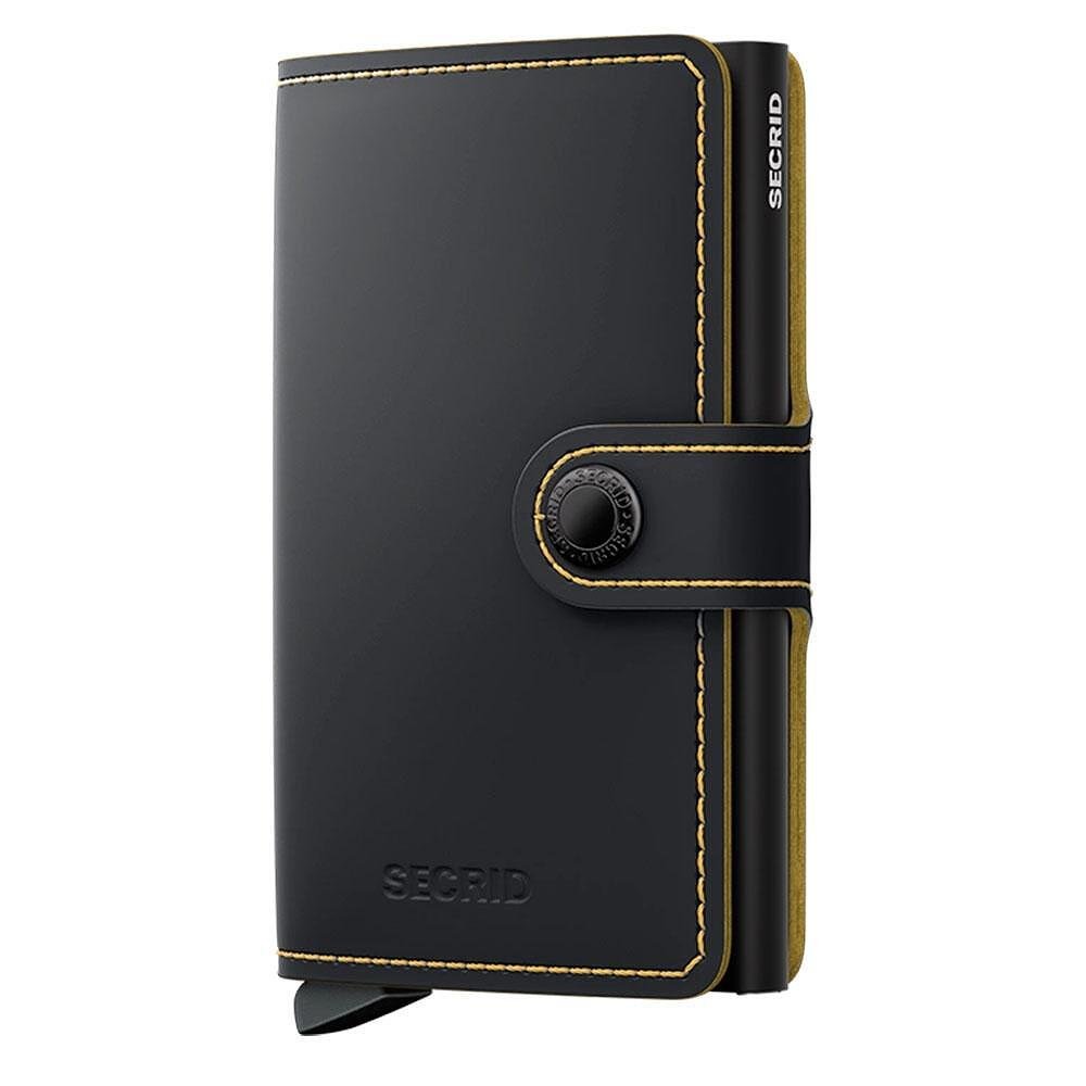 Портфейл SECRID - Mini Matte Black & Ochre, естествена кожа, с RFID защита