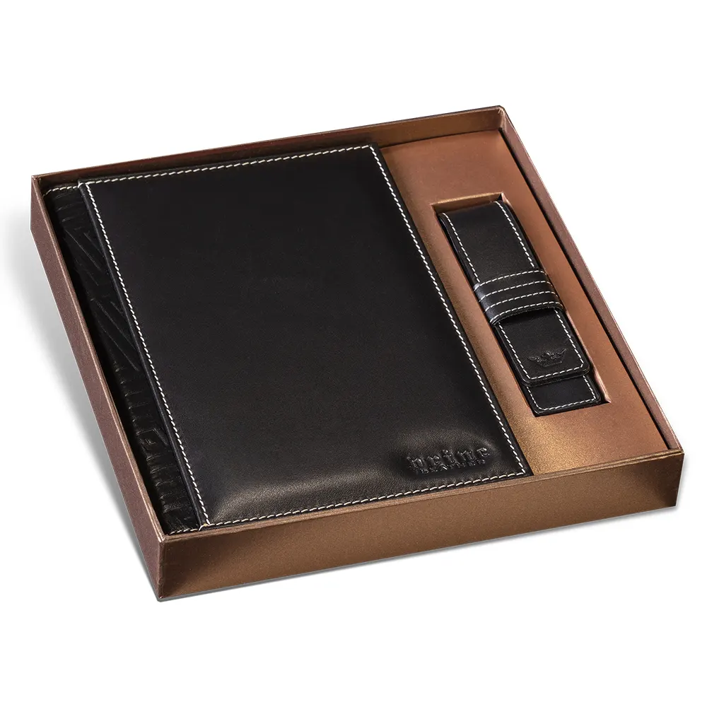 Комплект тефтер Princ Leather Business 885 + калъф за пищещо средство, в черен цвят - 3