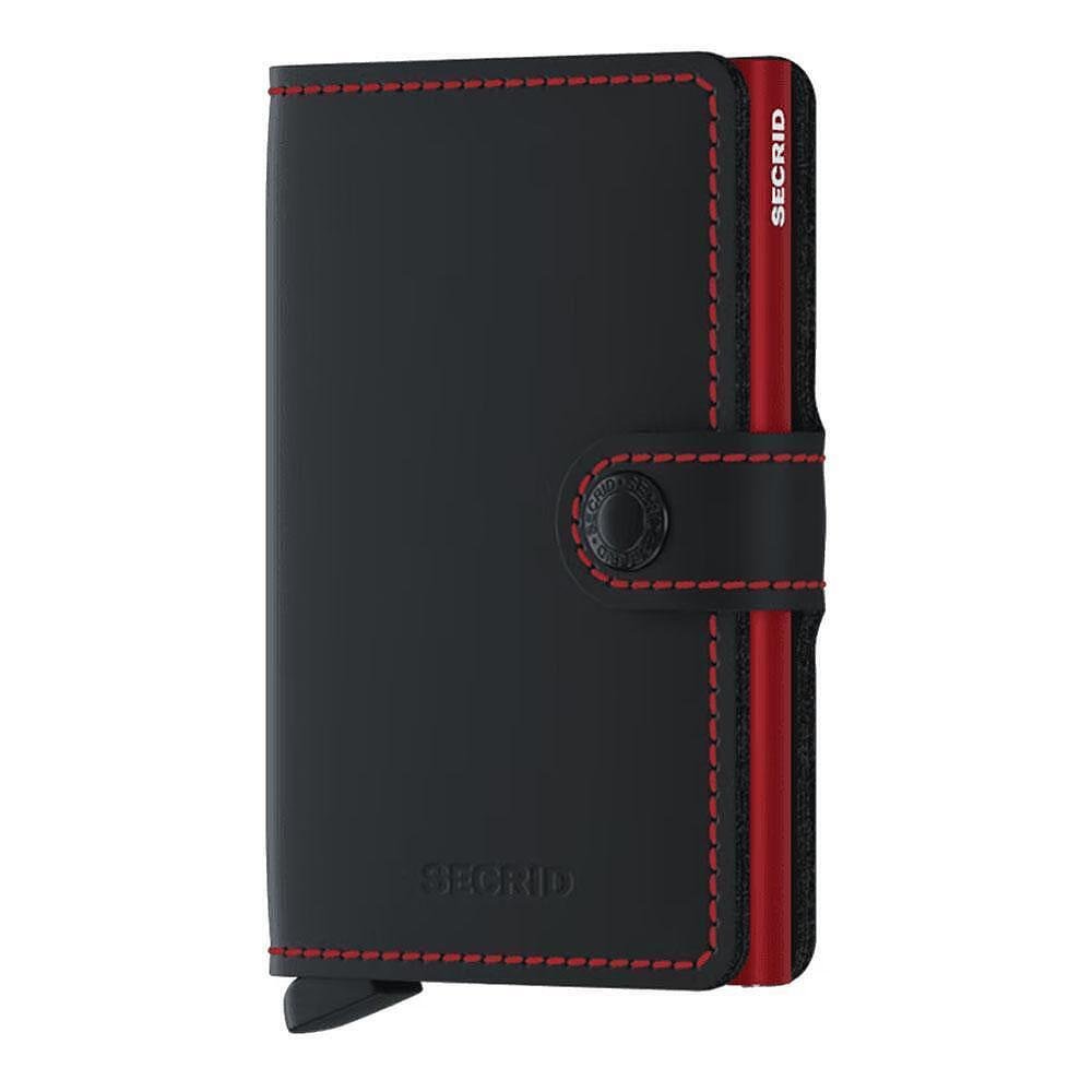 Портфейл SECRID - Mini Matte Black & Red, естествена кожа, с RFID защита