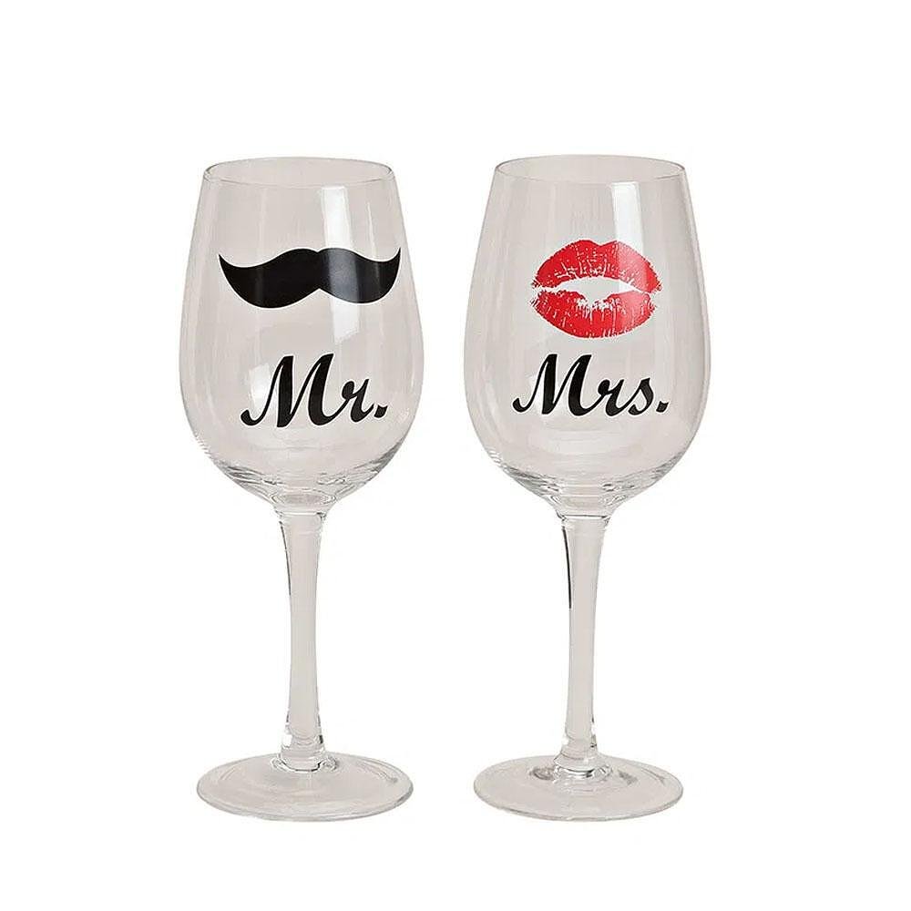 Комплект чаши за вино - Mr & Mrs, 2x 430 мл