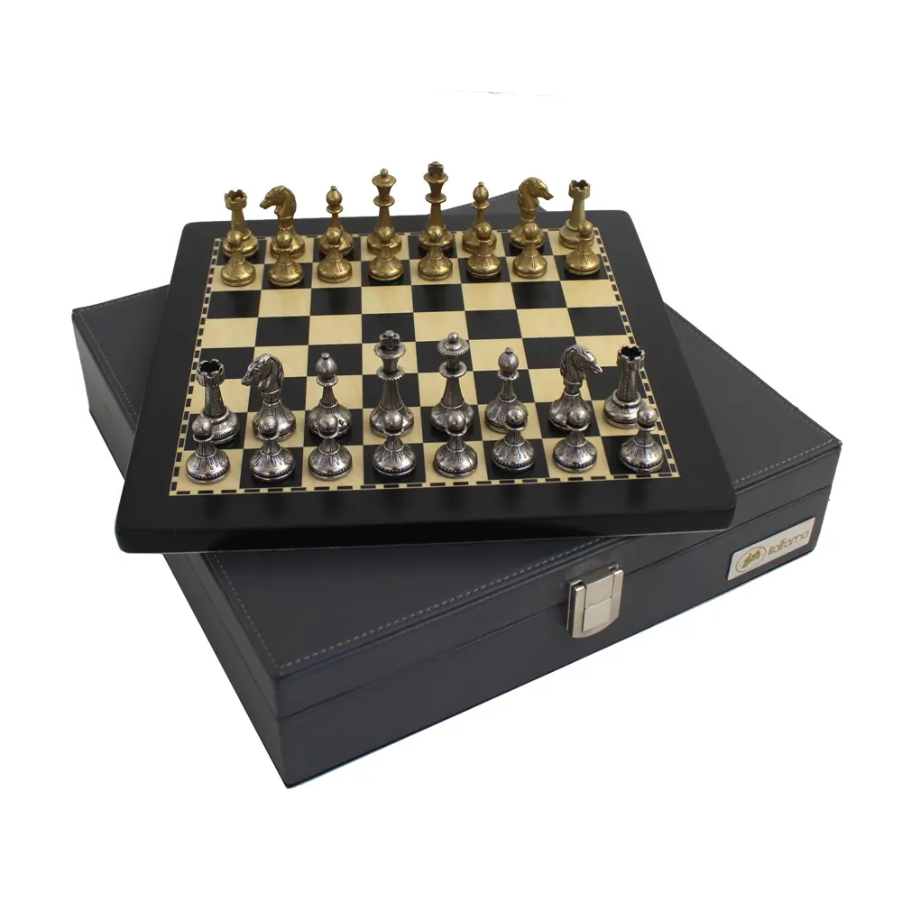 Луксозен шах Italfama - Mignon Flowery, дървена дъска, метални фигури, 25х25 см - 2