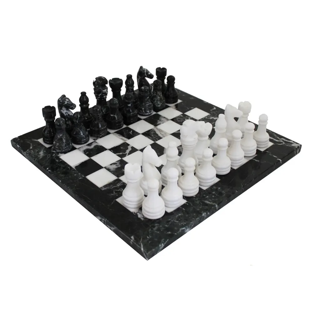 Луксозен мраморен шах Italfama - Black and White, 30 х 30 х 1.5 см
