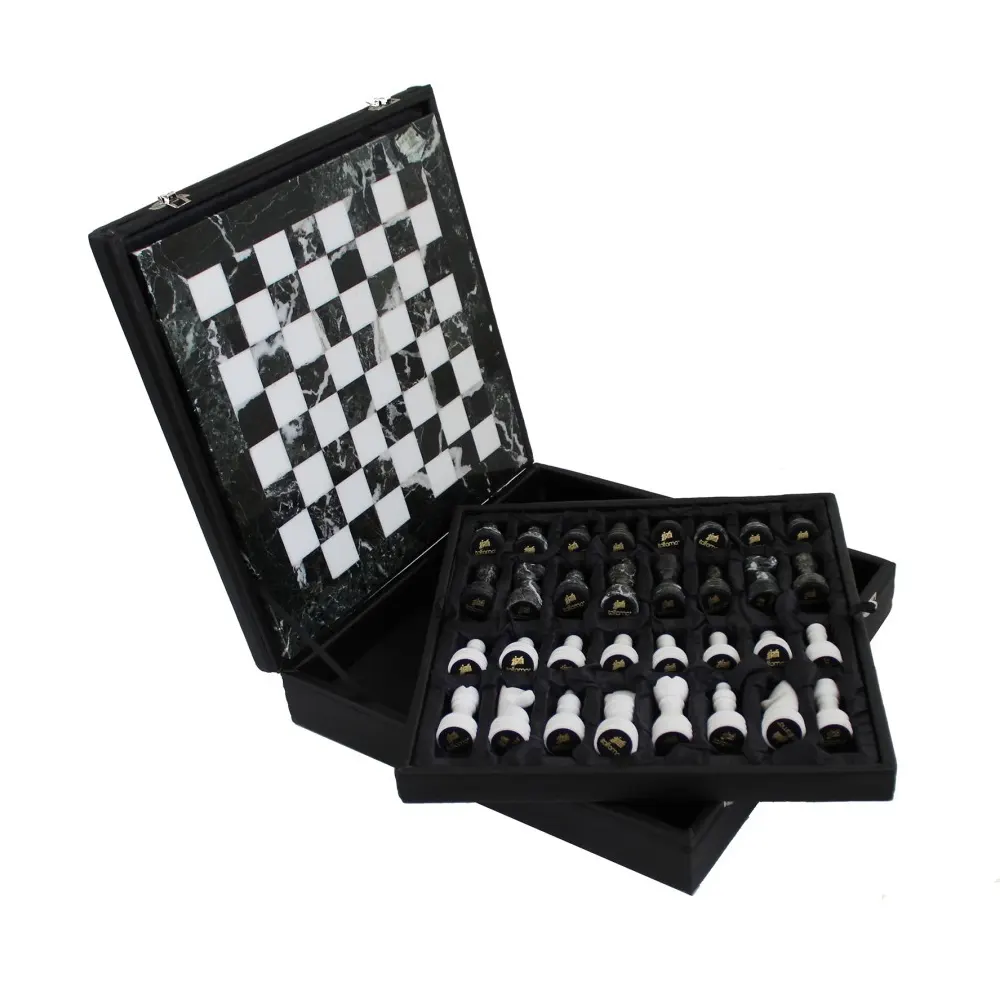 Луксозен мраморен шах Italfama - Black and White, 30 х 30 х 1.5 см - 2
