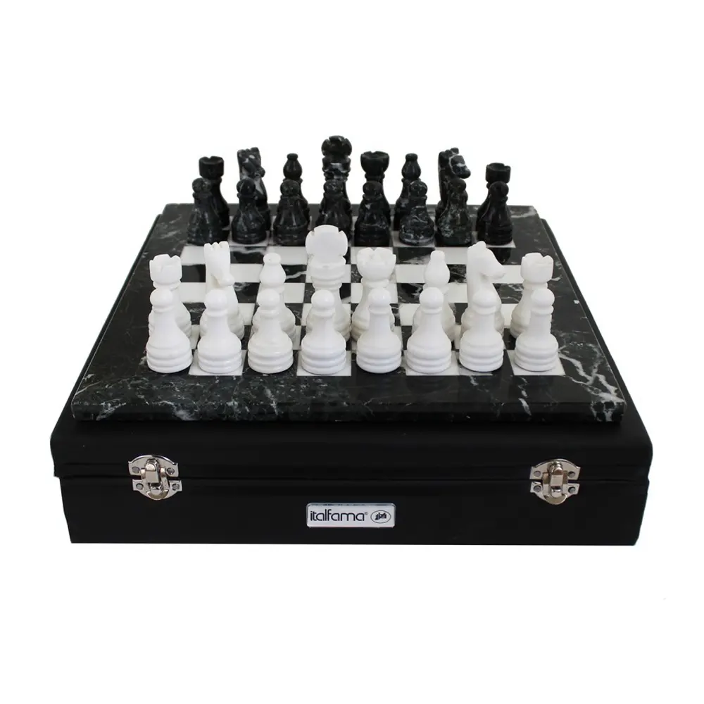 Луксозен мраморен шах Italfama - Black and White, 30 х 30 х 1.5 см - 3