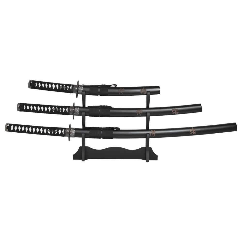 Комплект самурайски мечове Haller Stahlwaren - Black Set, катана, танто и уакизаши