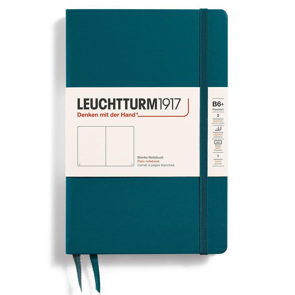 Тефтер B6+ Leuchtturm1917 Notebook Paperback Pacific Green, твърди корици, изчистени страници