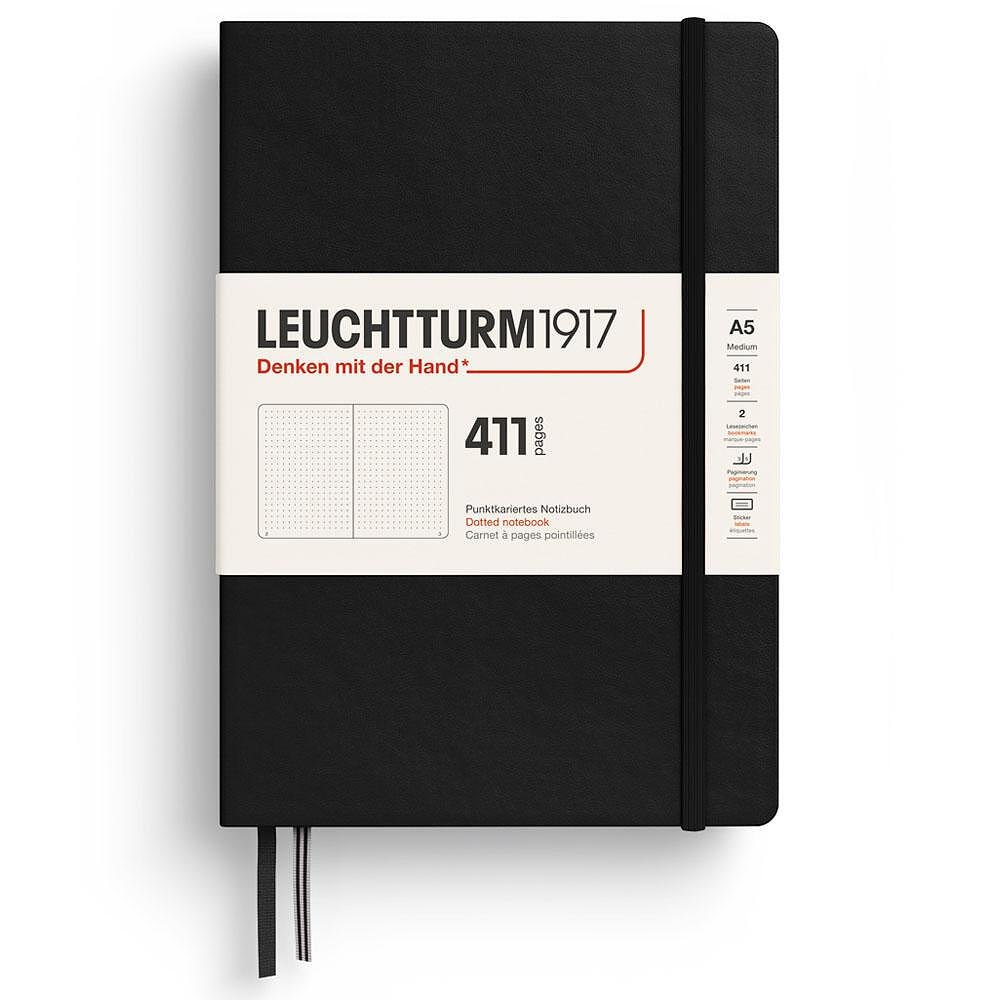 Тефтер А5 Leuchtturm1917 Notebook 411 - Black, твърди корици, на точки