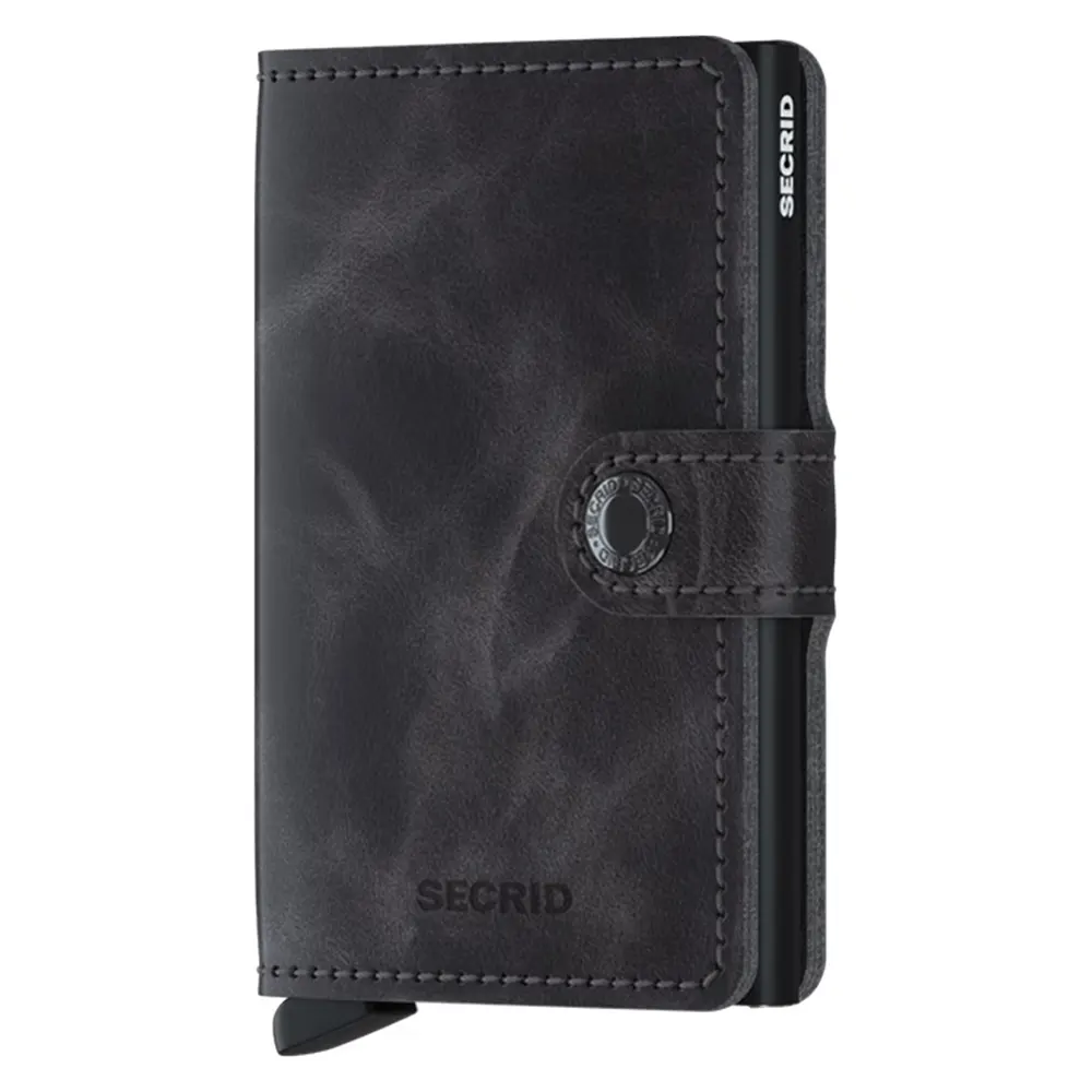 Портфейл SECRID - Mini Vintage Grey-Black, естествена кожа, с RFID защита