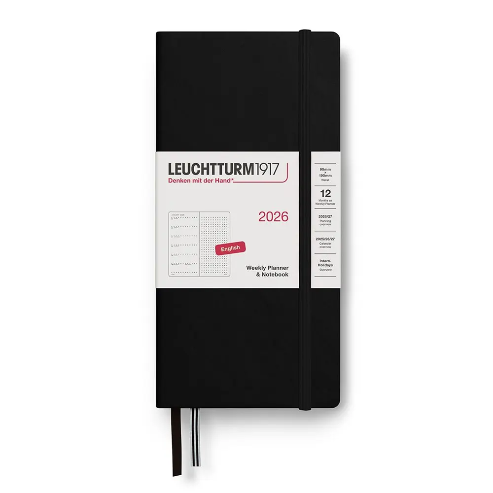 Тефтер B6+ x A6 Leuchtturm1917 Weekly Planner & Notebook Dotted Wallet 2026, Black