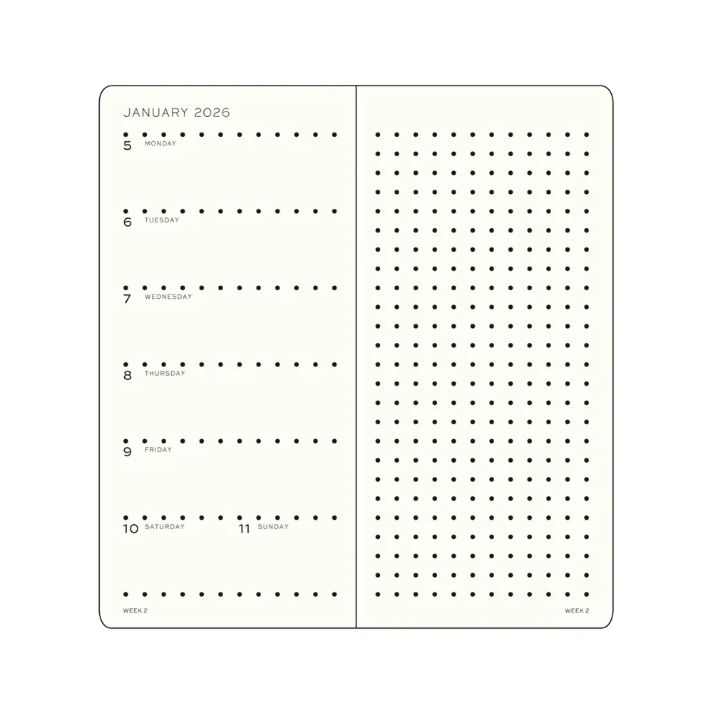 Тефтер B6+ x A6 Leuchtturm1917 Weekly Planner & Notebook Dotted Wallet 2026, Black - 2