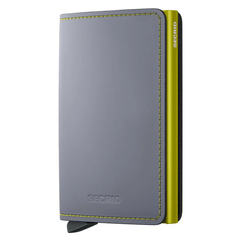 Портфейл SECRID - Slim Matte Grey & Lime, с RFID защита