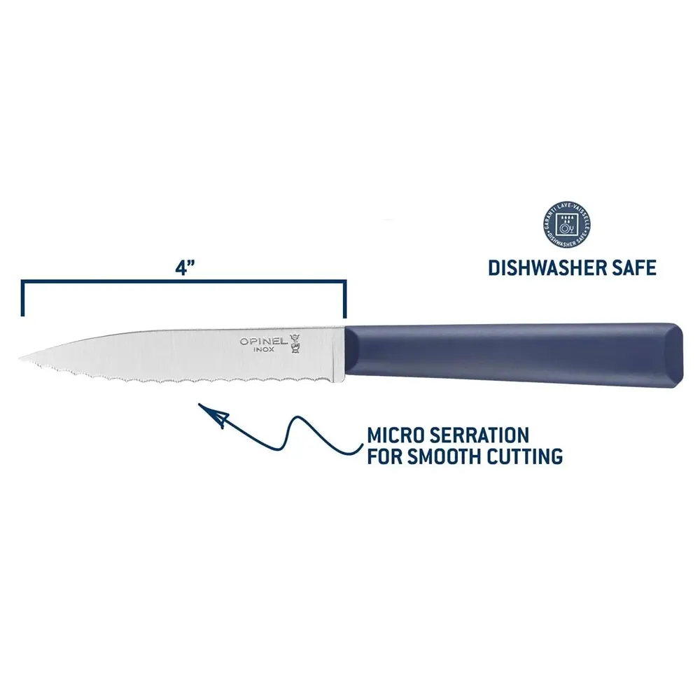 Кухненски нож Opinel Essentiels+ №313, с 10 см назъбено острие, син - 2