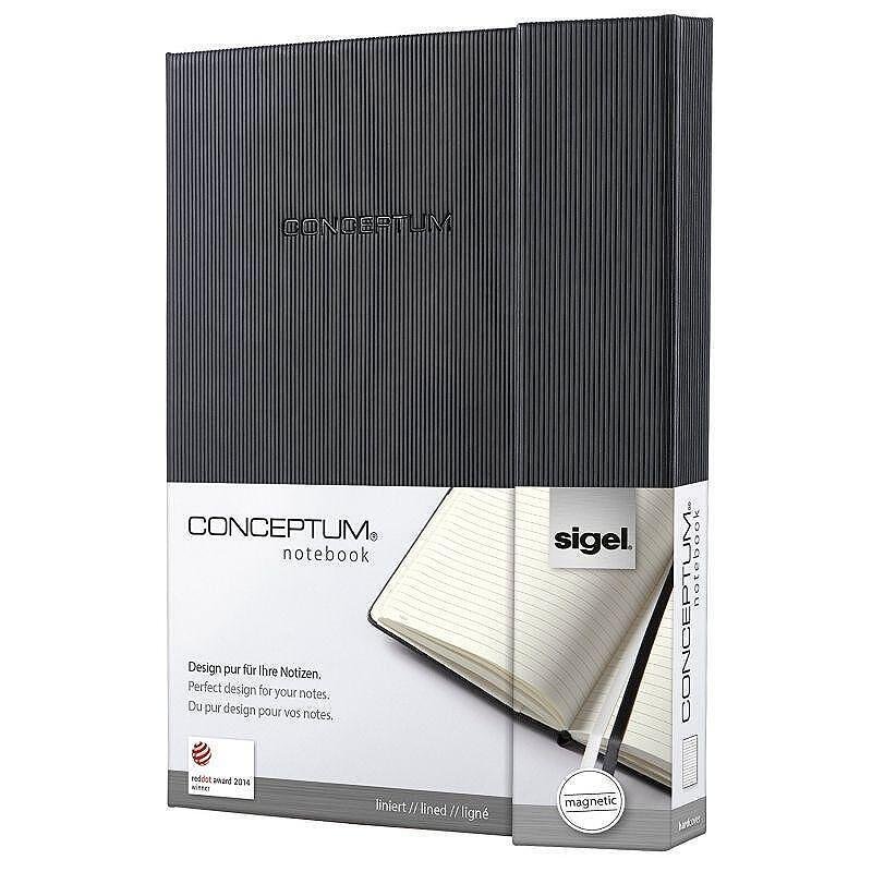 Бележник Sigel CONCEPTUM, A5, на редове, твърди корици, черен, магнитно затваряне