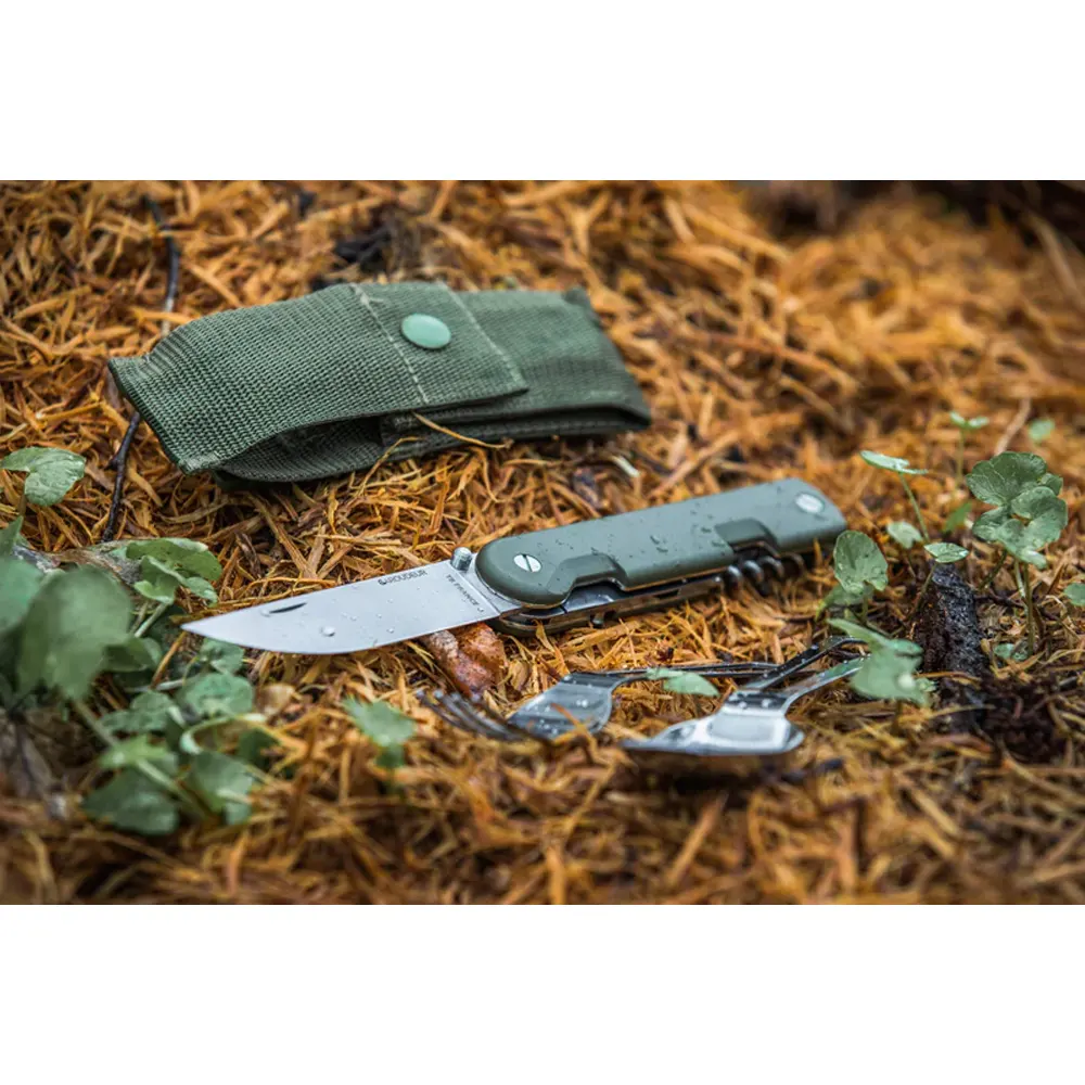 Многофункционален сгъваем нож TB Outdoor - Baroudeur, зелен, с калъф - 8