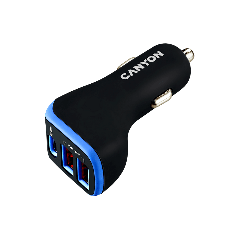 Зарядно устройство Canyon CNE-CCA08PU 2xUSB 12-24/5V 2.4A 1xUSB-C PD 18W