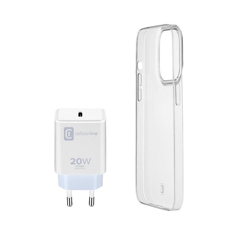Зарядно устройство Cellularline USB-C 20W + калъф за iPhone 14 Pro Max Изображение
