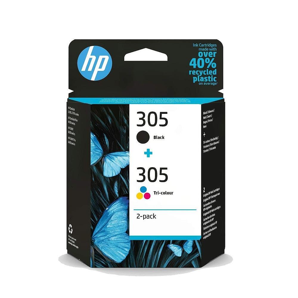 HP 305 2-Pack Tri-color/Black Original Ink Cartridge Изображение