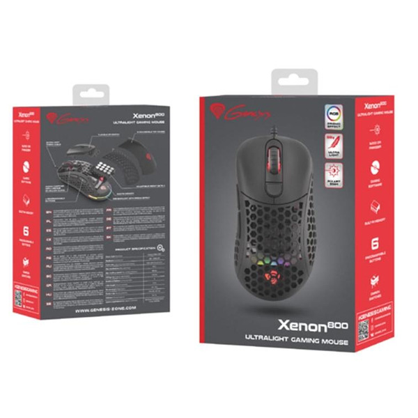 Genesis Ultralight Gaming Mouse Xenon 800 16000 dpi RGB Black Изображение