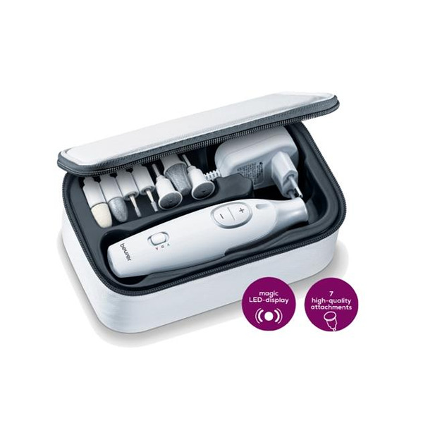 Beurer MP 42 Manicure / pedicure set; 7 attachments; adjustable speed; left/right rotation; LED light; storage case Изображение