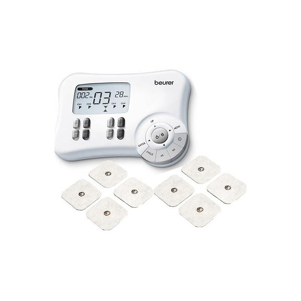 Beurer EM 80 3-in-1 digital TENS/EMS unit, Pain therapy (TENS), Muscle stimulation (EMS), Relaxation and massage, 8 electrodes, 4 adjustable channels, 70 training programs, 20 customisable Изображение