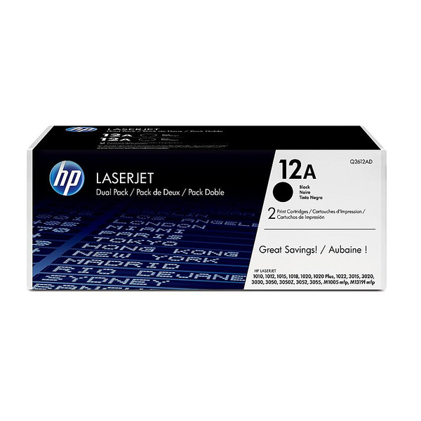 HP 12A Black Dual Pack LaserJet Toner Cartridges Изображение